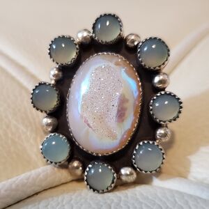 Signed Druzy/Onyx Sterling Ring